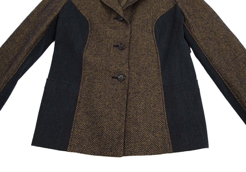 ROMEO GIGLI ITALY. gigli Navy, Mustard Herringbone Switching Jacket