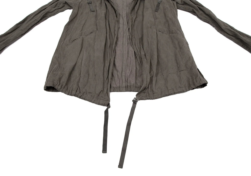 HOMMA JAPAN. Grey Faux Suede Ruched Gathers Jacket