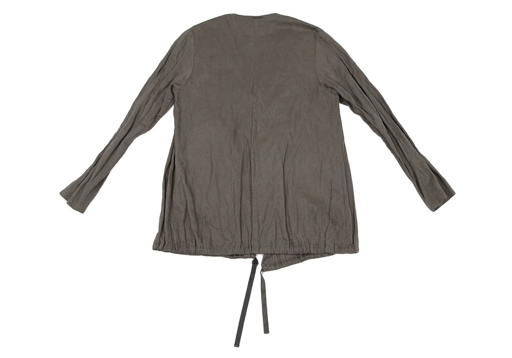 HOMMA JAPAN. Grey Faux Suede Ruched Gathers Jacket