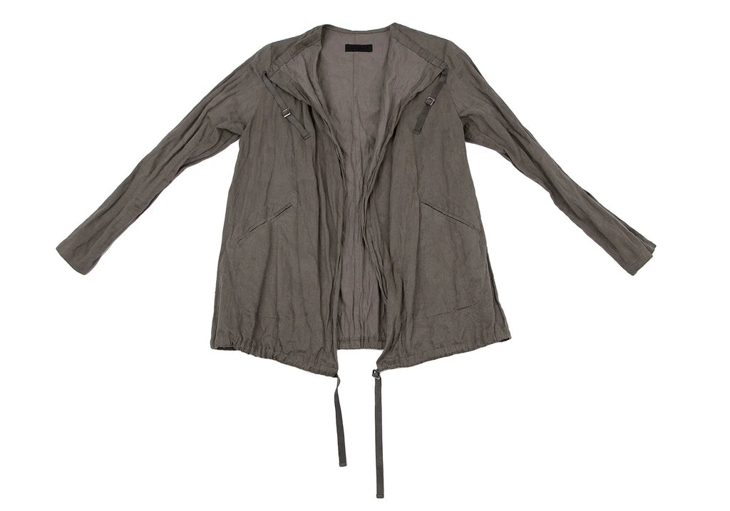 HOMMA JAPAN. Grey Faux Suede Ruched Gathers Jacket