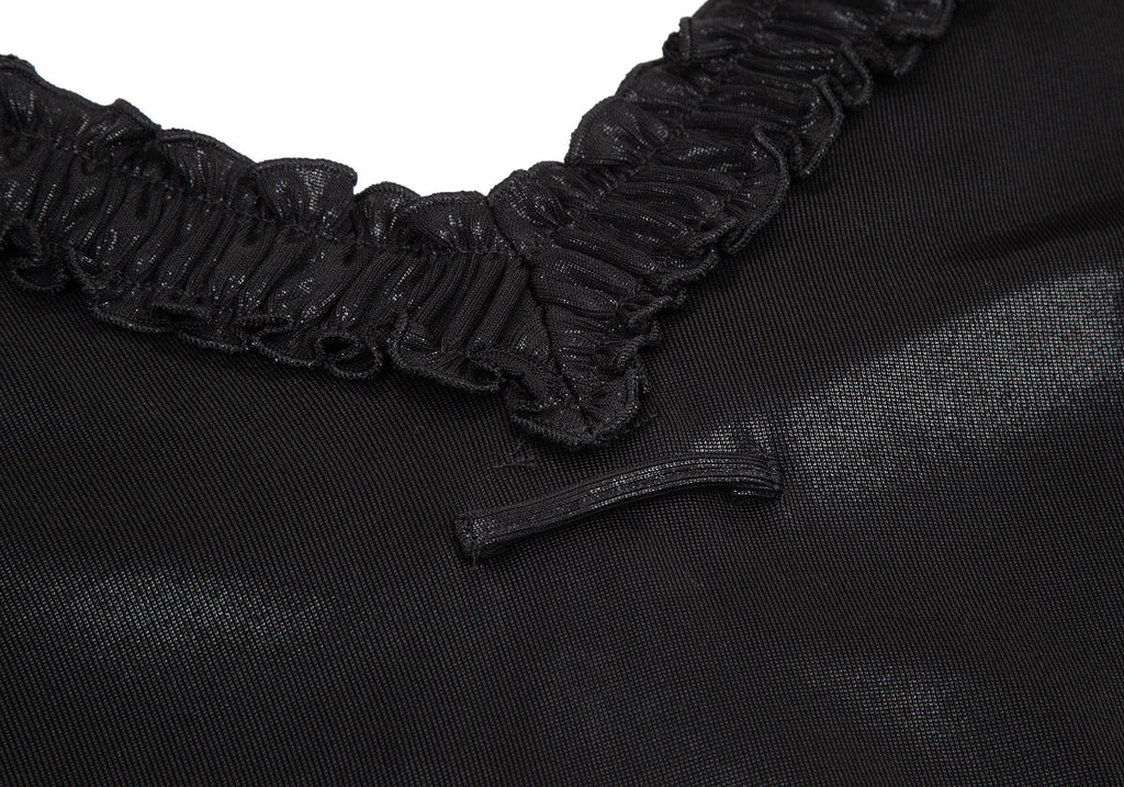 JEAN PAUL GAULTIER PARIS. Black Gather Neck Shiny Top