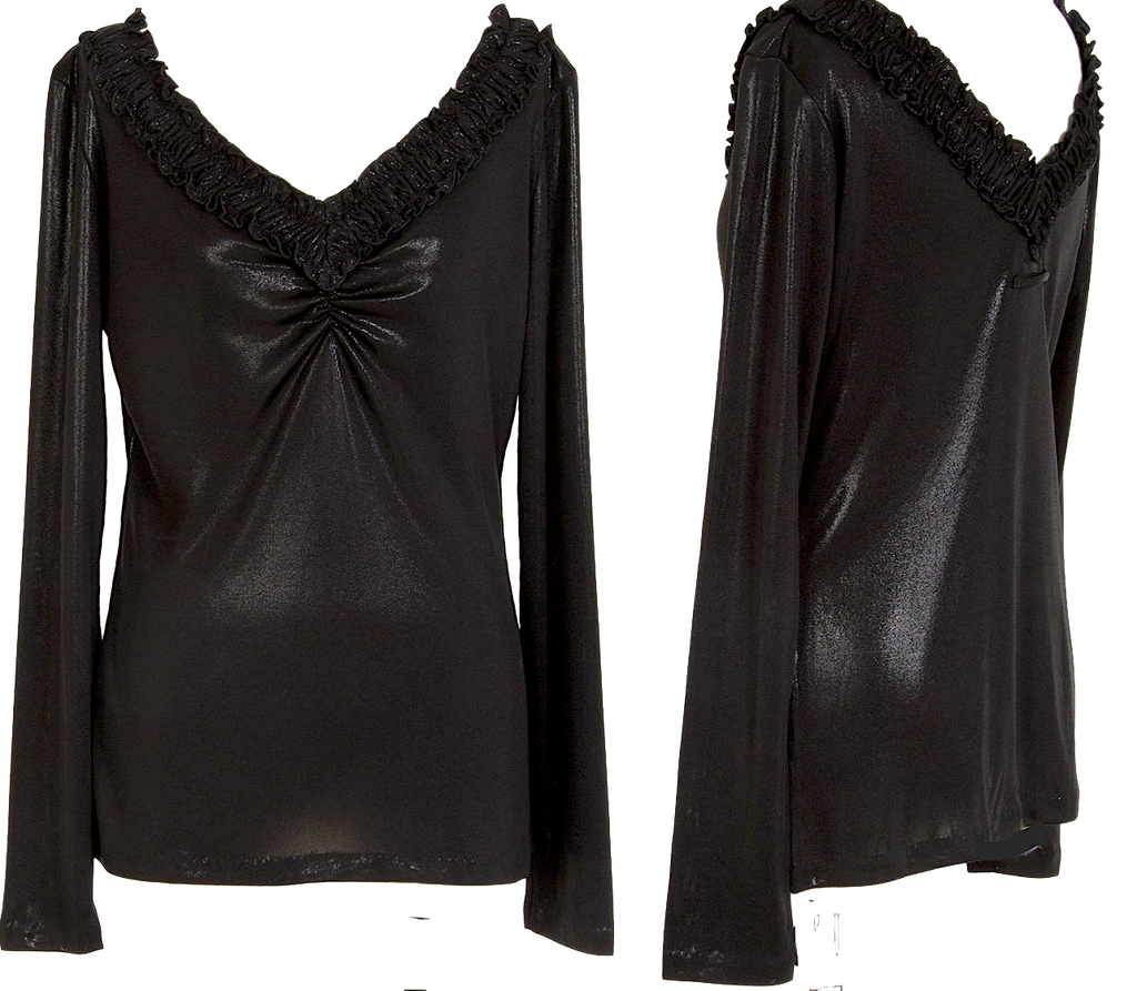 JEAN PAUL GAULTIER PARIS. Black Gather Neck Shiny Top