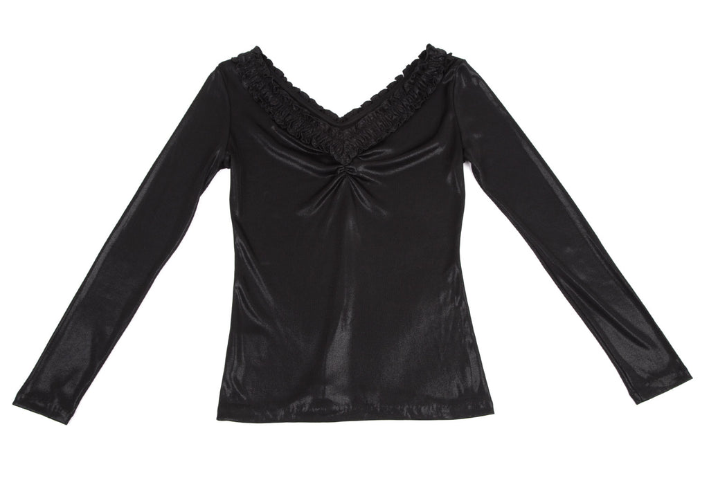 JEAN PAUL GAULTIER PARIS. Black Gather Neck Shiny Top