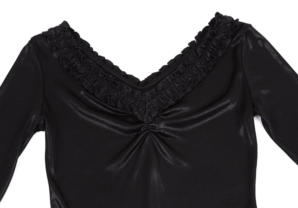 JEAN PAUL GAULTIER PARIS. Black Gather Neck Shiny Top