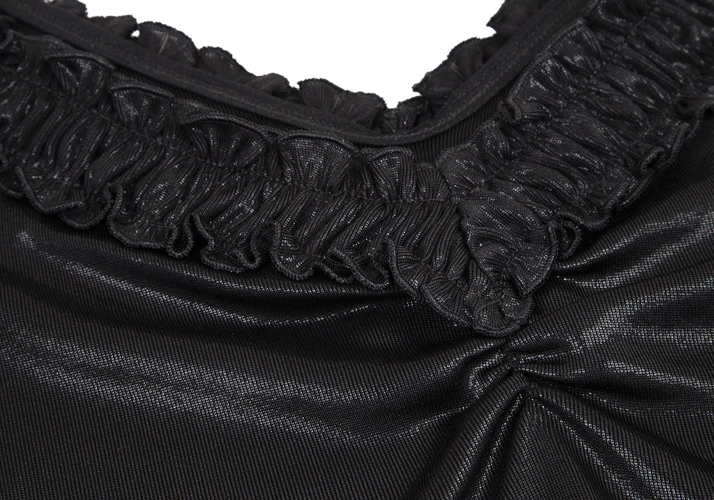 JEAN PAUL GAULTIER PARIS. Black Gather Neck Shiny Top