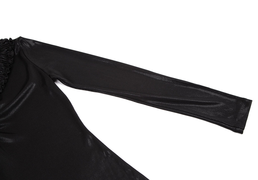 JEAN PAUL GAULTIER PARIS. Black Gather Neck Shiny Top