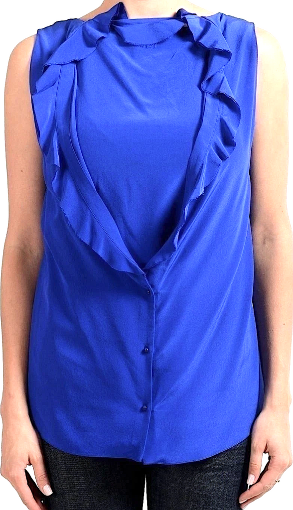 Maison Margiela PARIS. NEW. NWOT. "1" Women's 100% Silk Blue Sleeveless Blouse Top