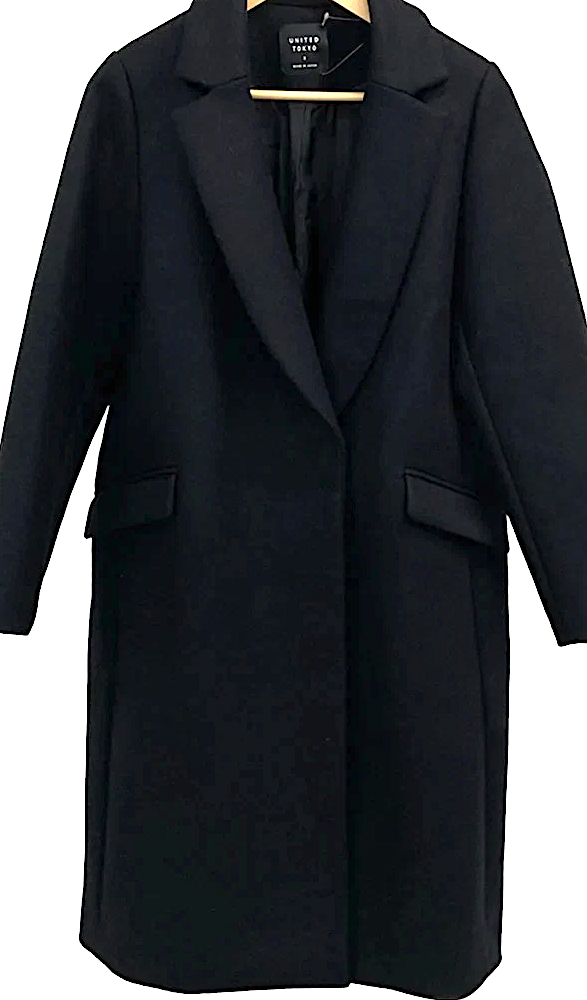 UNITED TOKYO JAPAN. Black Wool Blend Long Coat