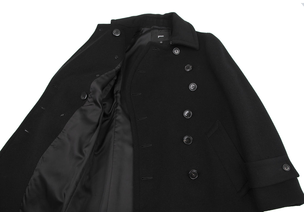 green JAPAN. Black Wool Double Button Coat
