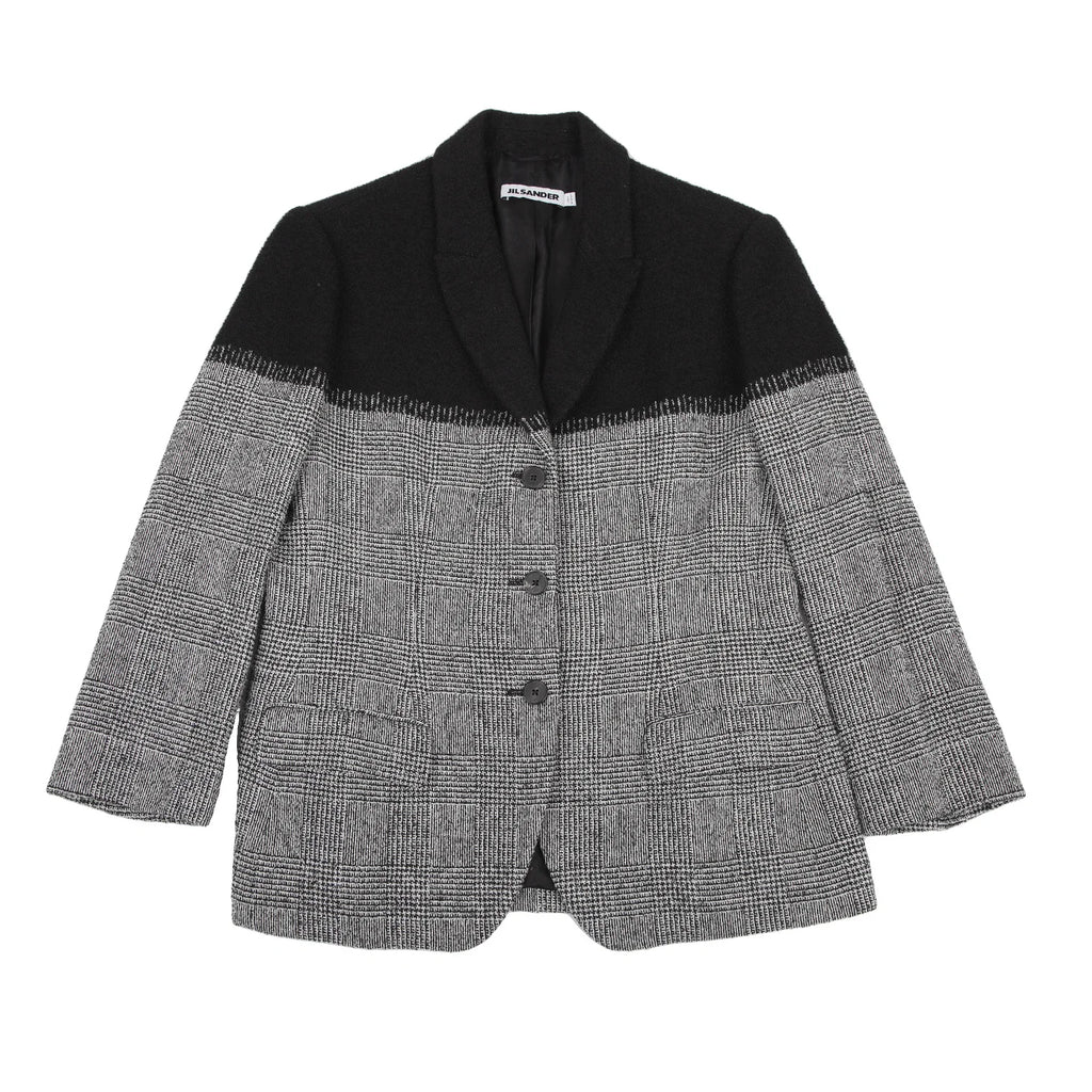 JIL SANDER Black, White Wool Glen Plaid Check Jacket