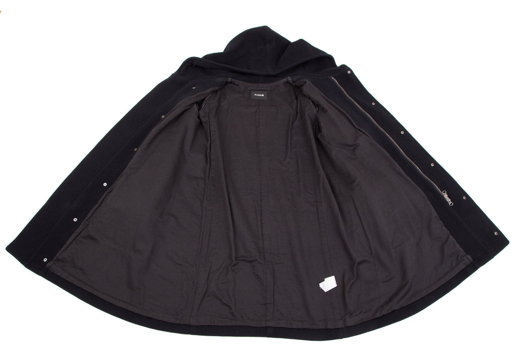 ISSEY MIYAKE JAPAN. zucca, Navy Wool Hooded Car Coat