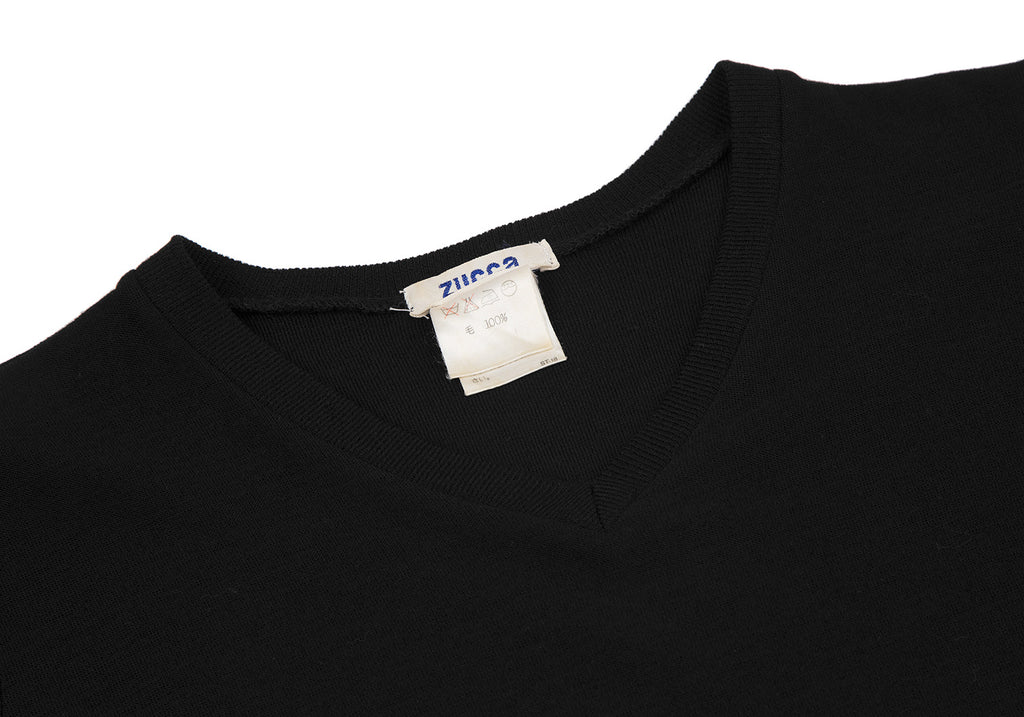 Issey Miyake Japan. "Zucca Line" Black V-Neck Knit Wool Dress