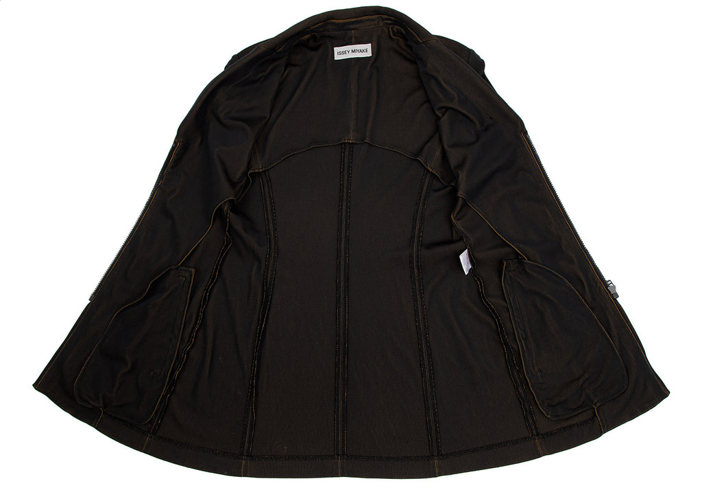 ISSEY MIYAKE Japan. Black/Khaki-Green Tinted Jersey Zip Jacket