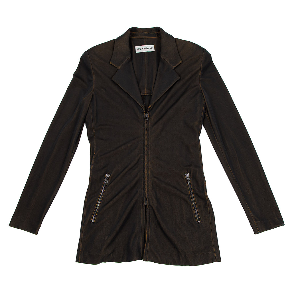 ISSEY MIYAKE Japan. Black/Khaki-Green Tinted Jersey Zip Jacket