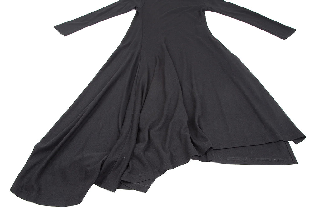 YOHJI YAMAMOTO JAPAN. MICHIKO by Y’s Rayon Wool Stretched Asymmetry Black Dress
