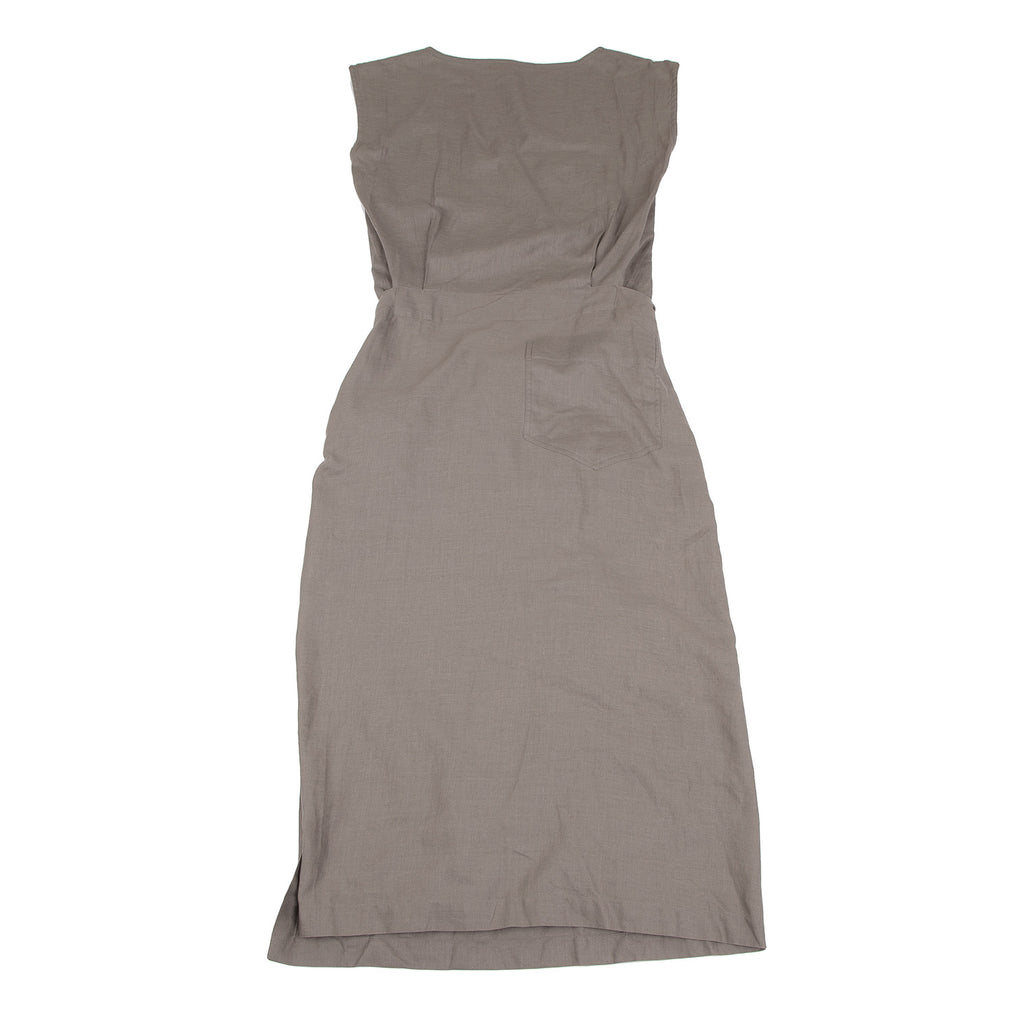 Issey Miyake Japan. Plantation Line. Grey Cotton Linen Sleeveless Wrap Dress