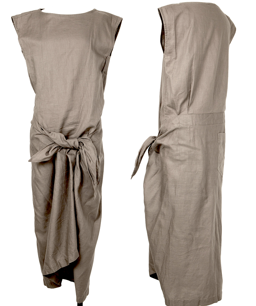 Issey Miyake Japan. Plantation Line. Grey Cotton Linen Sleeveless Wrap Dress