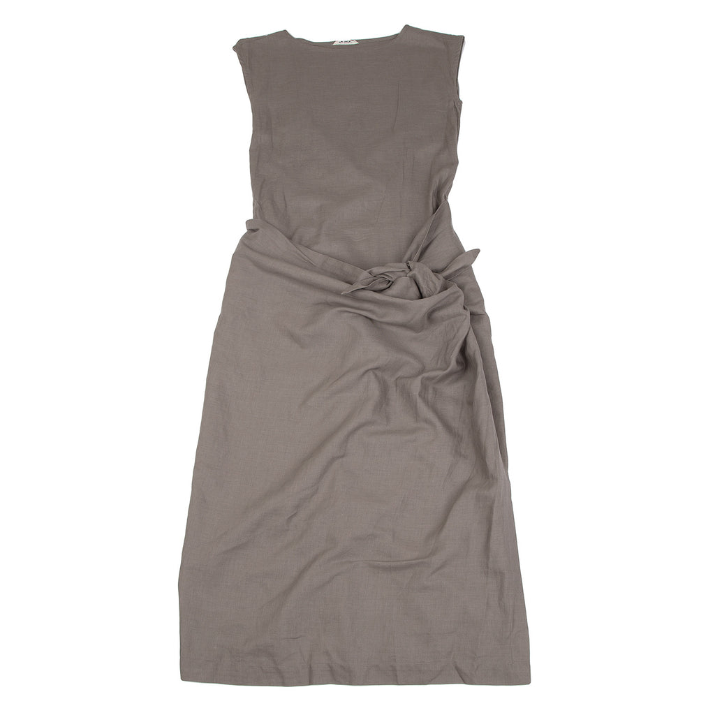 Issey Miyake Japan. Plantation Line. Grey Cotton Linen Sleeveless Wrap Dress
