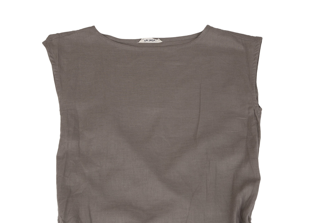 Issey Miyake Japan. Plantation Line. Grey Cotton Linen Sleeveless Wrap Dress