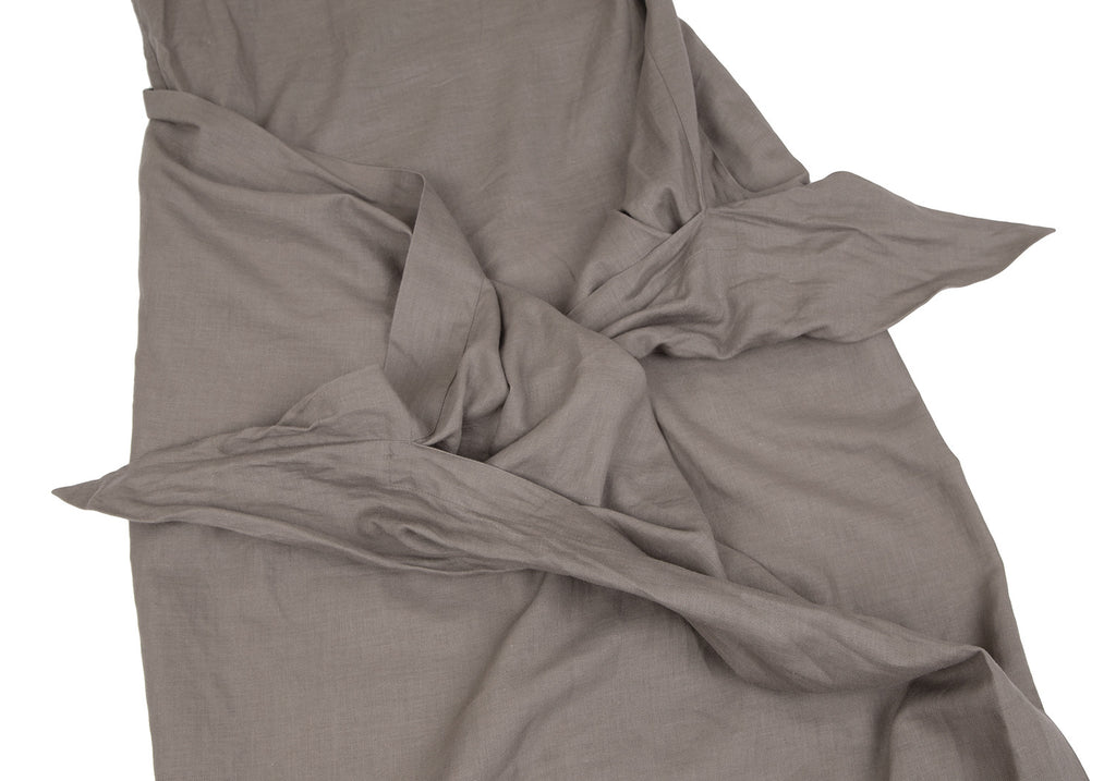 Issey Miyake Japan. Plantation Line. Grey Cotton Linen Sleeveless Wrap Dress