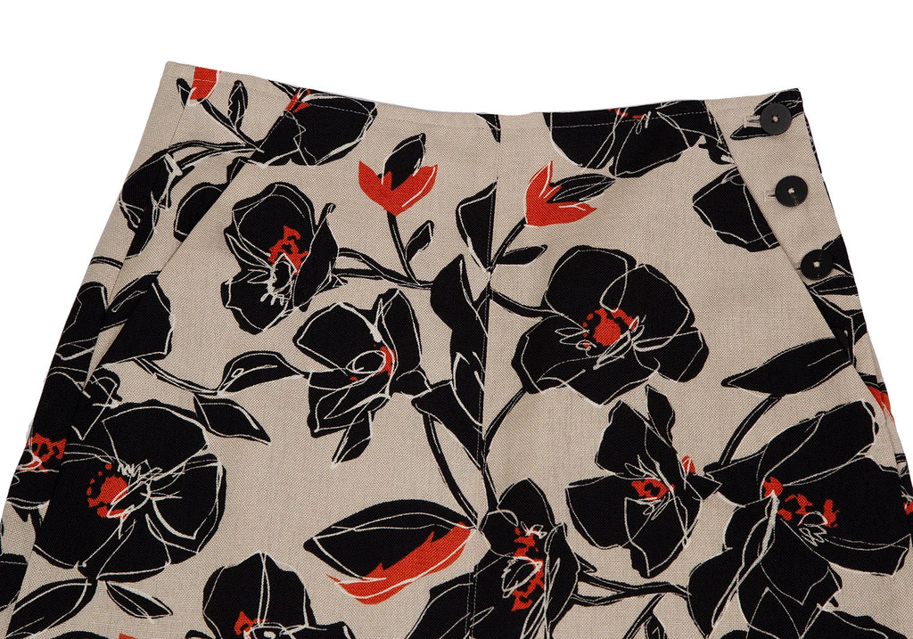 TOMORROWLAND BALLSEY JAPAN. Beige Floral Printed Flare Skirt