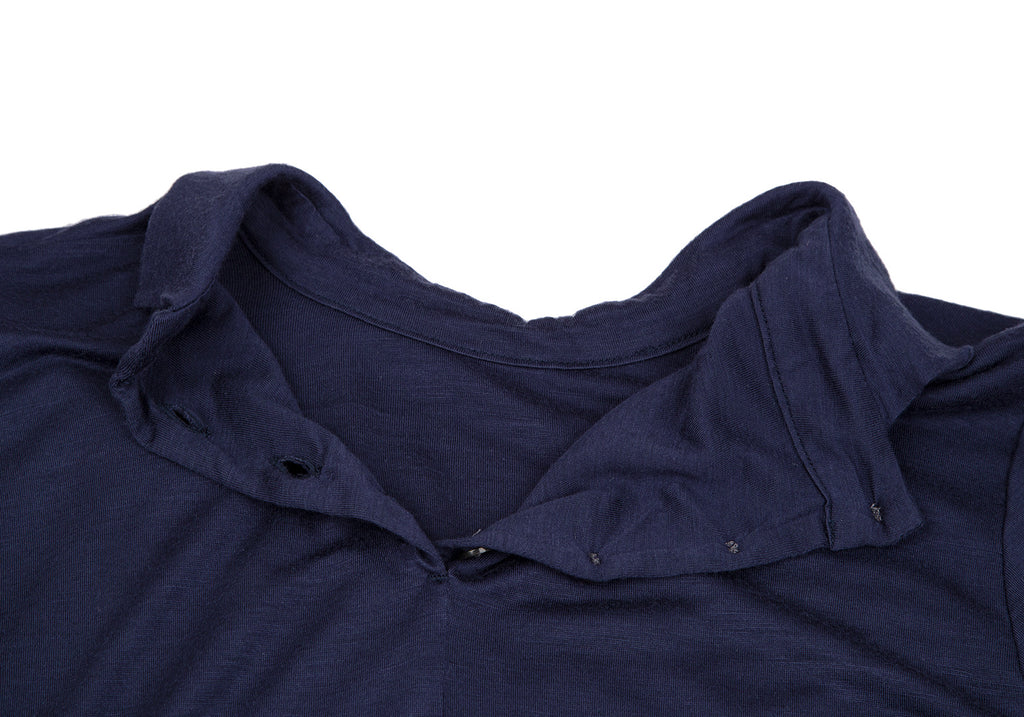 YOHJI YAMAMOTO JAPAN Y's for living Navy Rayon Silk Collared Shirt/Top
