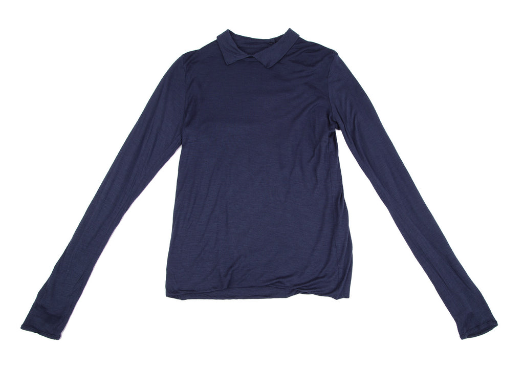 YOHJI YAMAMOTO JAPAN Y's for living Navy Rayon Silk Collared Shirt/Top