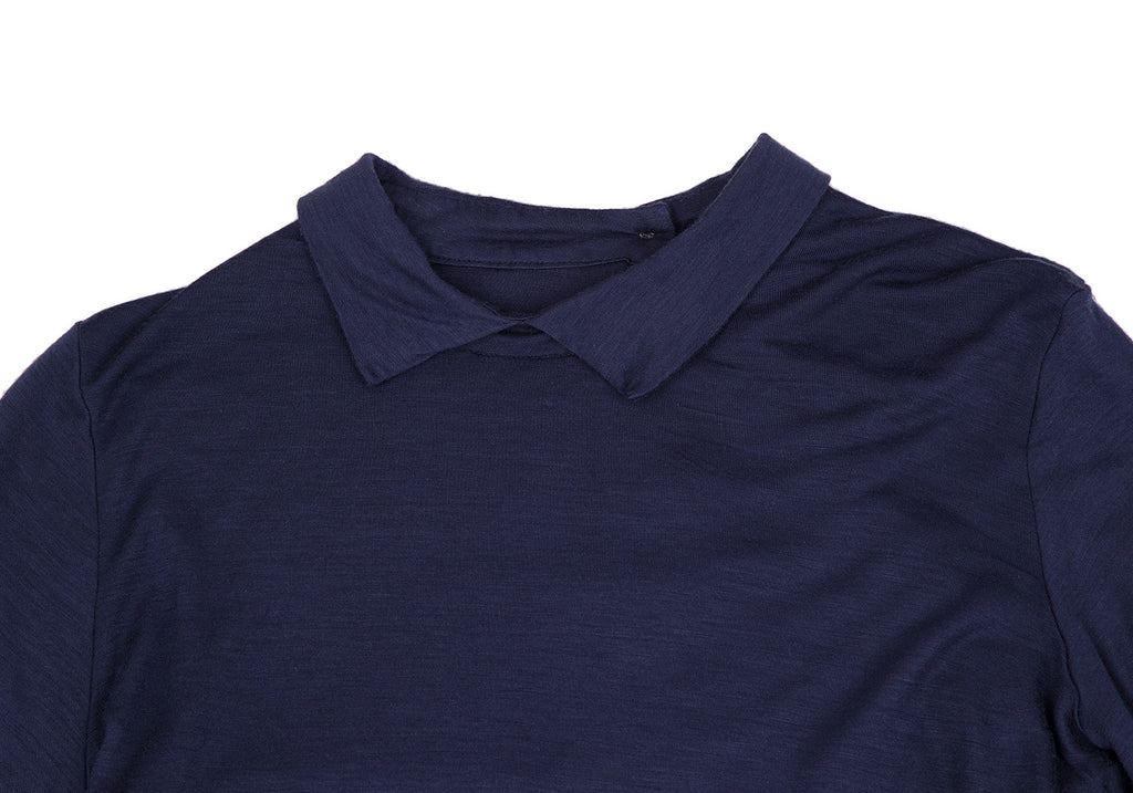 YOHJI YAMAMOTO JAPAN Y's for living Navy Rayon Silk Collared Shirt/Top