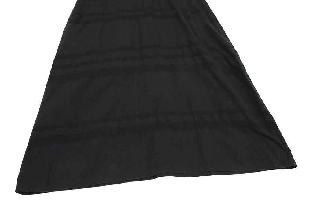 YOHJI YAMAMOTO JAPAN. Y's for living Black Cotton Stripe Woven Short Sleeve Keyhole Back Accent Dress