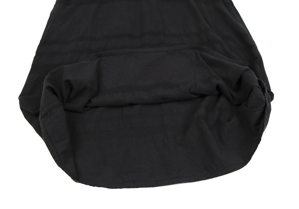 YOHJI YAMAMOTO JAPAN. Y's for living Black Cotton Stripe Woven Short Sleeve Keyhole Back Accent Dress