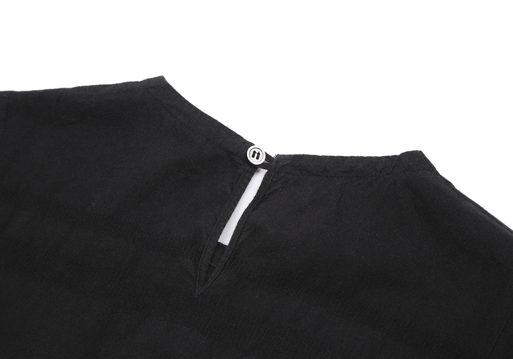 YOHJI YAMAMOTO JAPAN. Y's for living Black Cotton Stripe Woven Short Sleeve Keyhole Back Accent Dress