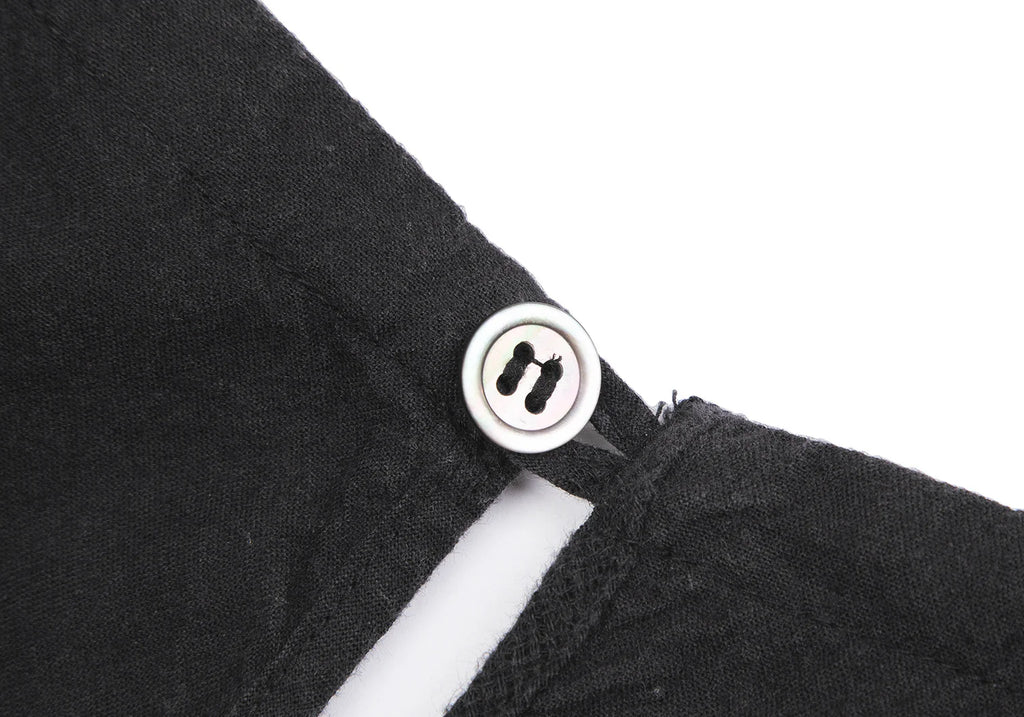 YOHJI YAMAMOTO JAPAN. Y's for living Black Cotton Stripe Woven Short Sleeve Keyhole Back Accent Dress