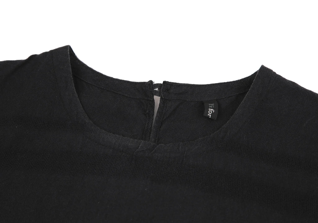 YOHJI YAMAMOTO JAPAN. Y's for living Black Cotton Stripe Woven Short Sleeve Keyhole Back Accent Dress