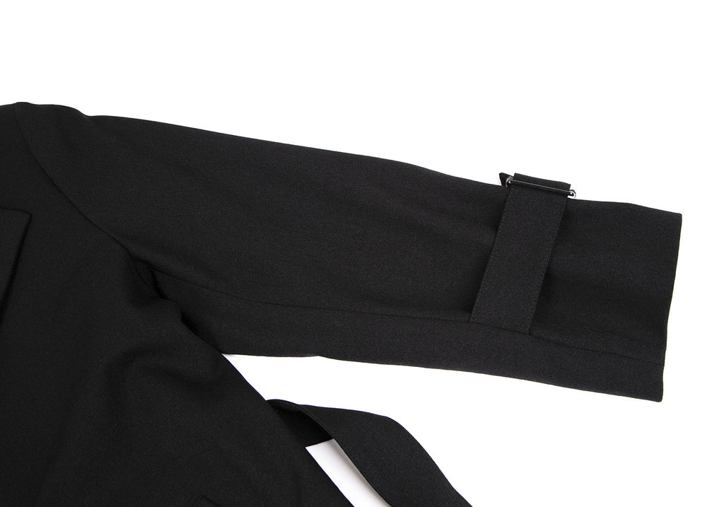 SHIPS JAPAN. Black Collarless Belted Wrap Poly Coat