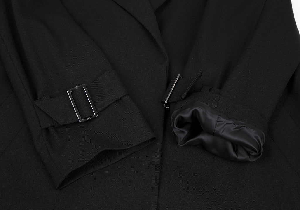 SHIPS JAPAN. Black Collarless Belted Wrap Poly Coat