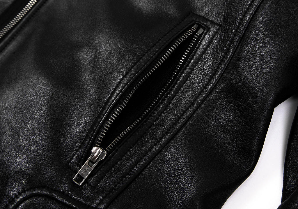 THYSKEN'S THEORY. Raccoon Fur Collar Black LambskinLeather Biker Jacket / Evening Jacket. MANY MORE FURS AND FAUX FURS IN STORE NOW