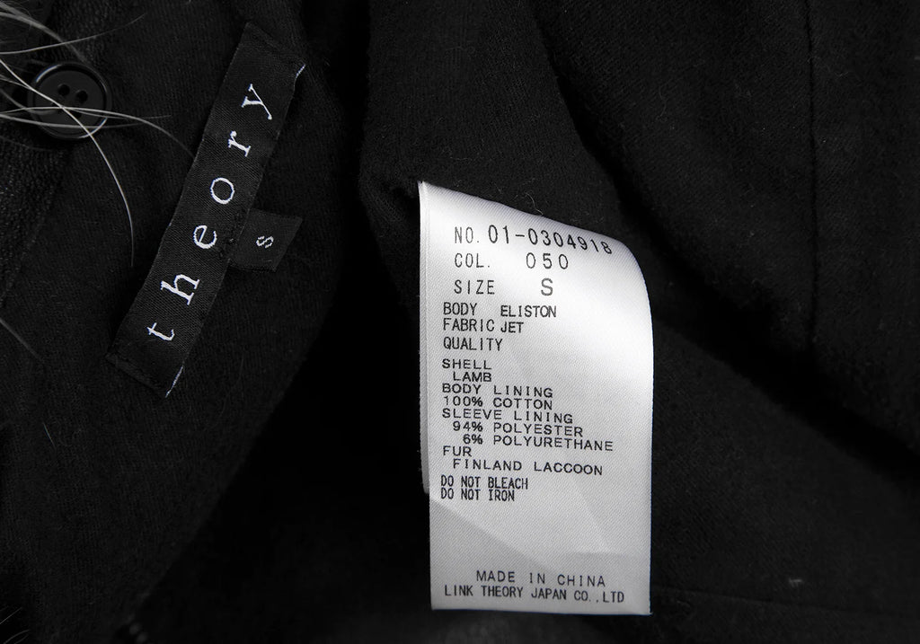 THYSKEN'S THEORY. Raccoon Fur Collar Black LambskinLeather Biker Jacket / Evening Jacket. MANY MORE FURS AND FAUX FURS IN STORE NOW