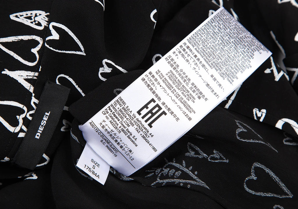 DIESEL (Glenn Martens) Black Printed Ribbon Pull over Blouse