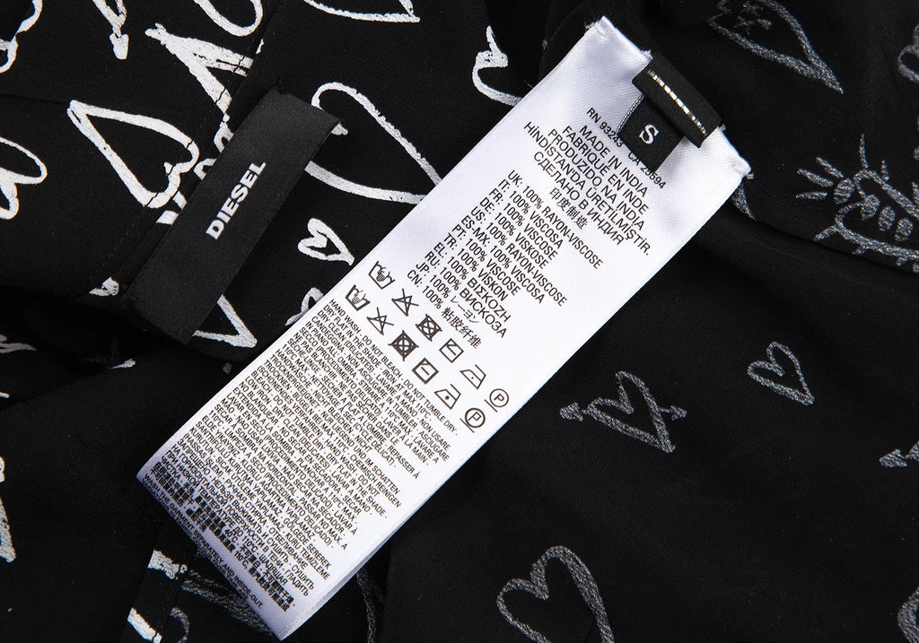 DIESEL (Glenn Martens) Black Printed Ribbon Pull over Blouse