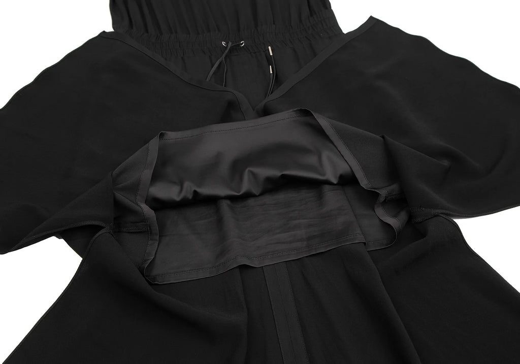 HELMUT LANG Black Rayon Blend Waist Drawcord Sleeveless Dress