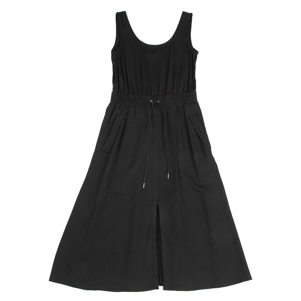 HELMUT LANG Black Rayon Blend Waist Drawcord Sleeveless Dress