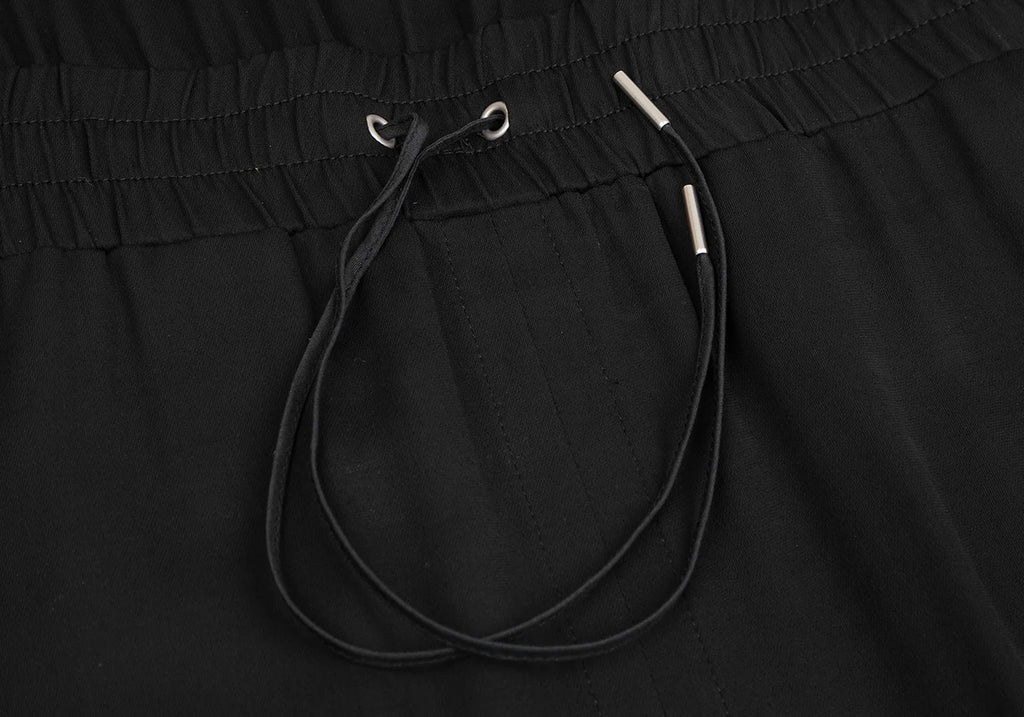 HELMUT LANG Black Rayon Blend Waist Drawcord Sleeveless Dress