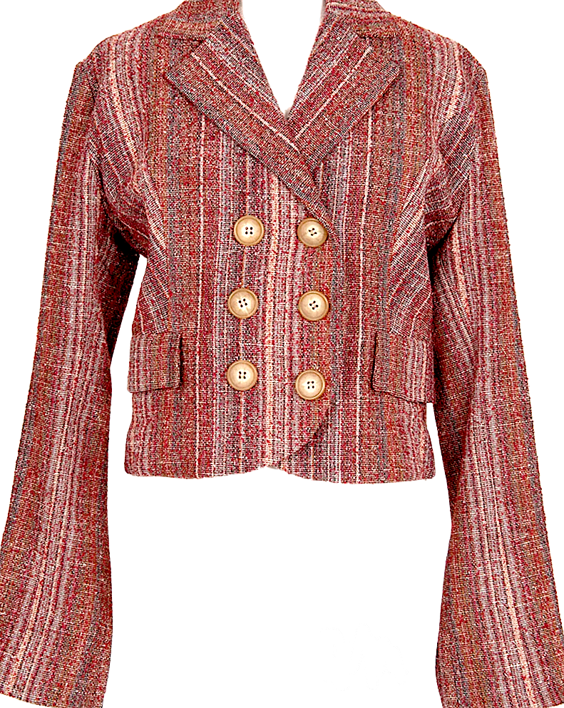 CHRISTOPHE LEMAIRE PARIS. Brown Wool/Silk Striped Woven Jacket