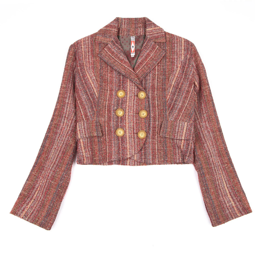CHRISTOPHE LEMAIRE PARIS. Brown Wool/Silk Striped Woven Jacket