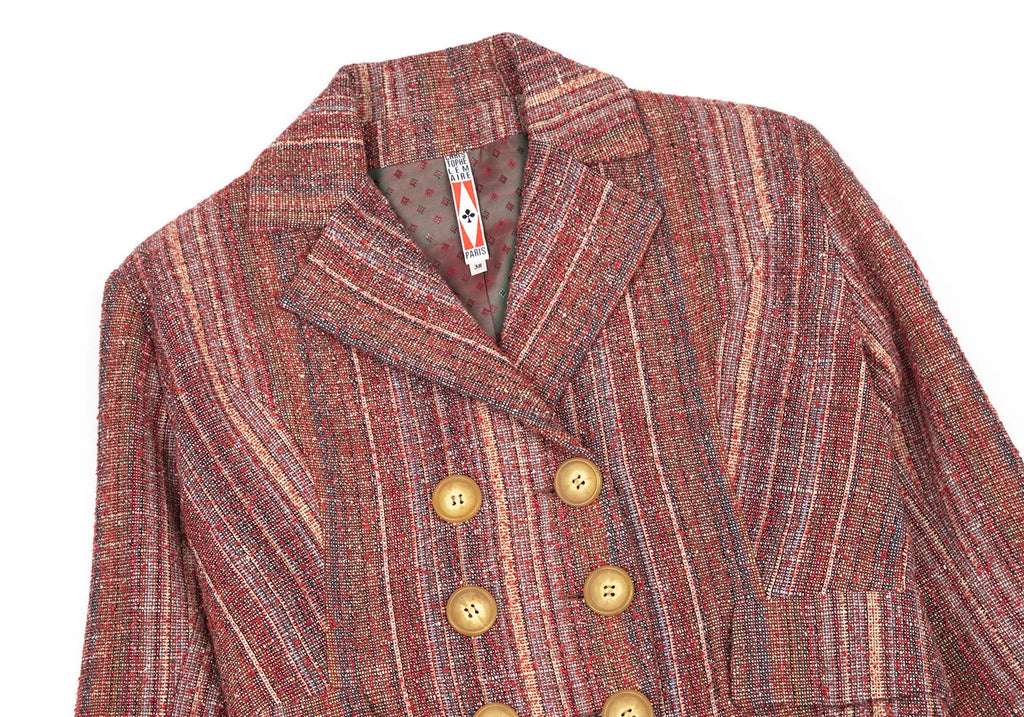 CHRISTOPHE LEMAIRE PARIS. Brown Wool/Silk Striped Woven Jacket