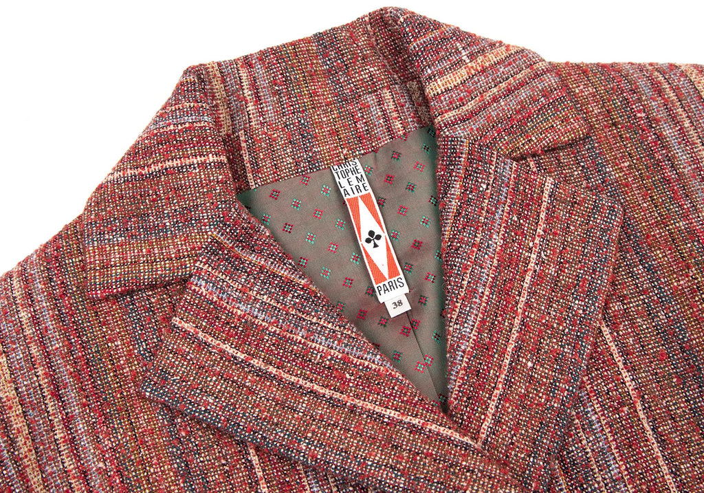 CHRISTOPHE LEMAIRE PARIS. Brown Wool/Silk Striped Woven Jacket