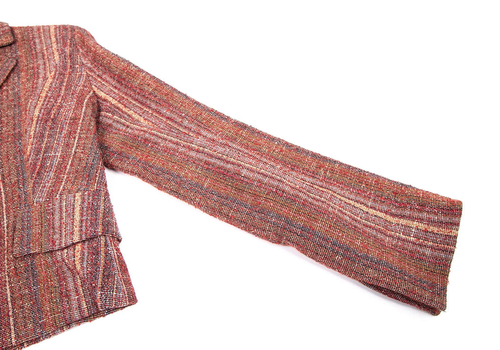 CHRISTOPHE LEMAIRE PARIS. Brown Wool/Silk Striped Woven Jacket