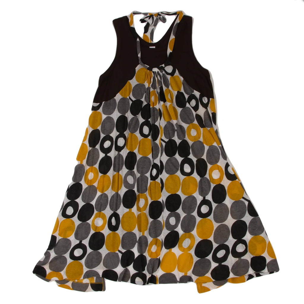 YOHJI YAMAMOTO JAPAN. Y's Cotton/Rayon Blend Circle Dot Brown Printed Switching Sleeveless Dress