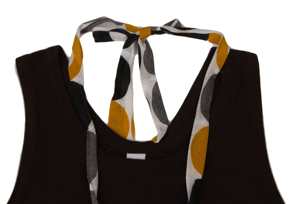 YOHJI YAMAMOTO JAPAN. Y's Cotton/Rayon Blend Circle Dot Brown Printed Switching Sleeveless Dress