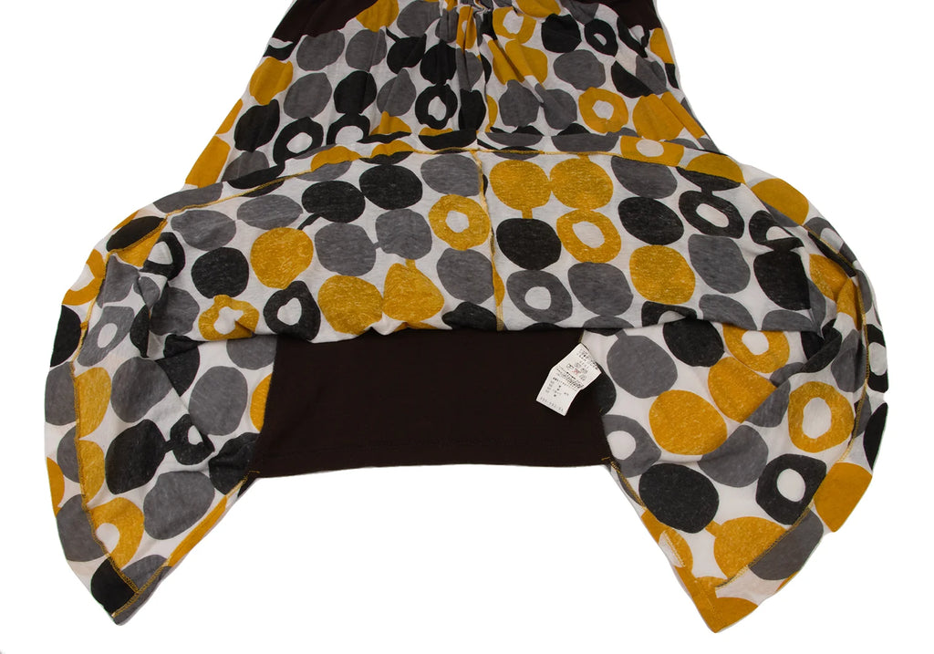 YOHJI YAMAMOTO JAPAN. Y's Cotton/Rayon Blend Circle Dot Brown Printed Switching Sleeveless Dress